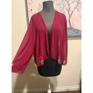 Alex Evenings Burgundy Beaded Sequin Chiffon Bolero Shrug Jacket Plus 24WP